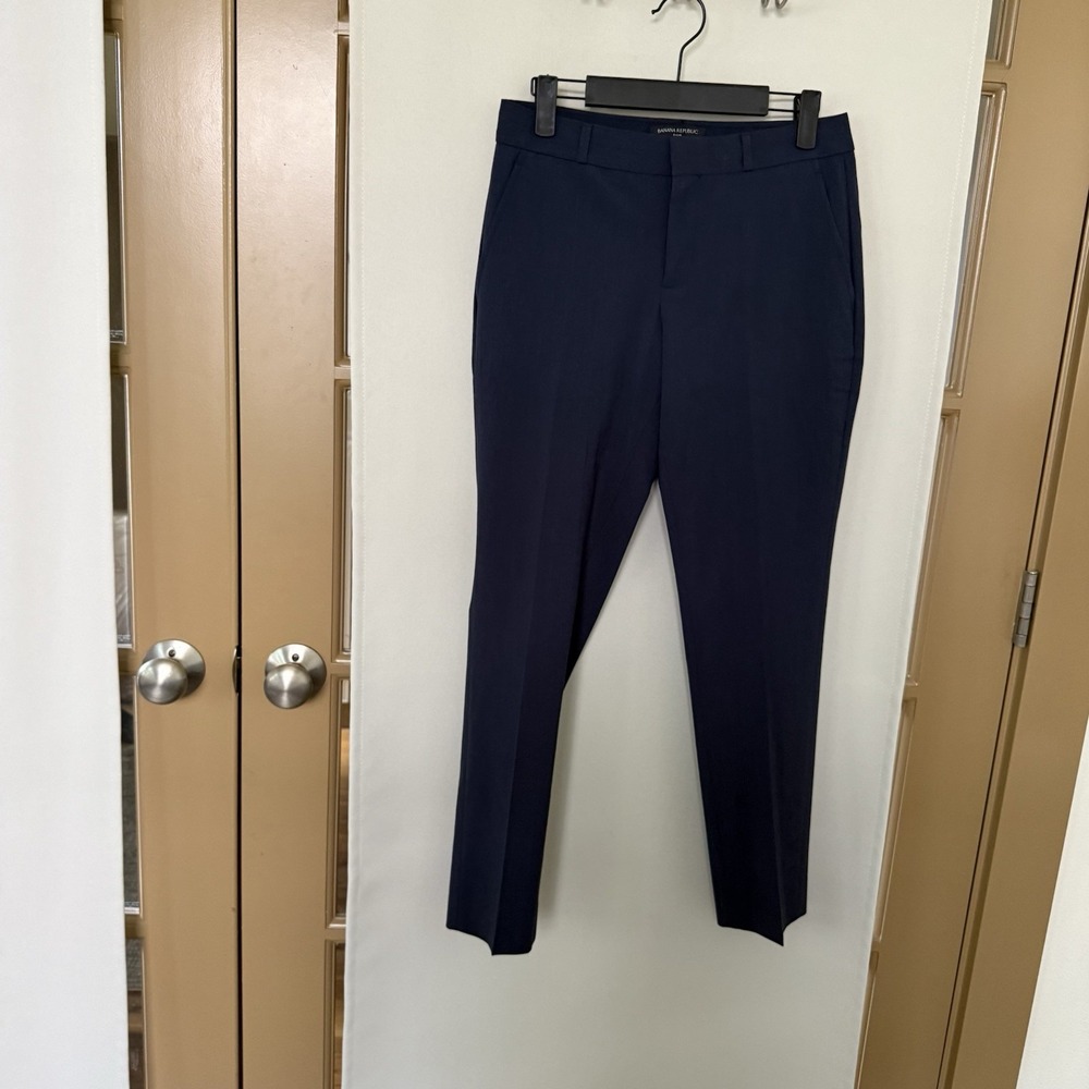 Banana Republic Womens 0S Short Petite Navy Blue Ryan Wool Blend Pants Slacks